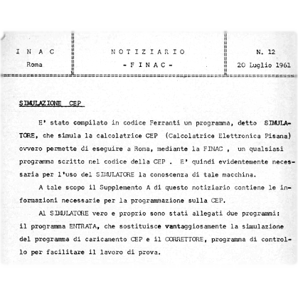 luglio, il simulatore sul Ferranti dell’INAC è pronto